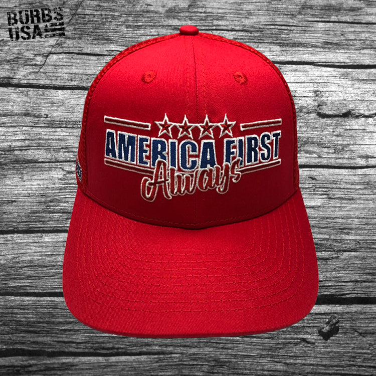 Outstanding America First β Always! Red Hat | Patriotic Hats β Burbs USA